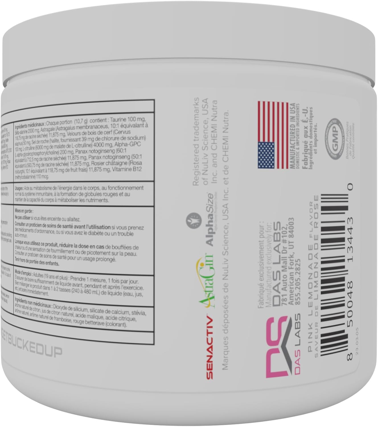 Bucked Up 无刺激运动前补充剂：提升运动表现，缓解紧张，不含咖啡因，粉红柠檬水口味，25 份