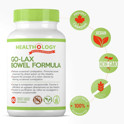 HEALTHOLOGY Go-Lax，腸道配方，天然瀉藥，有效緩解便秘補充劑，60 粒