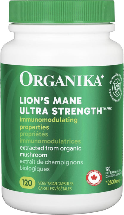 Organika 加拿大制造狮鬃菇 - 超强有机蘑菇提取物 - 2800 毫克 - 益智，天然支持记忆力、情绪、神经保护和认知 - 120 粒胶囊，120 天用量