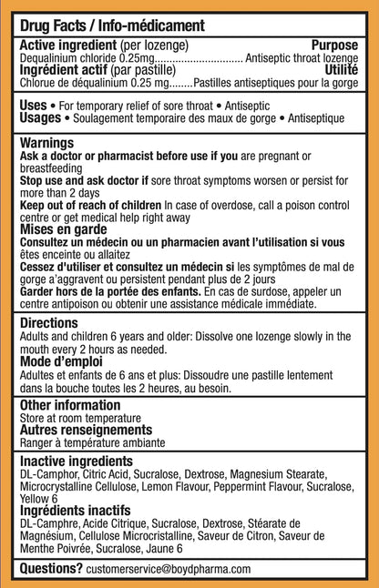 Dequadin 药用润喉糖 - 橙味 | 抗菌抗真菌，缓解咽喉痛和口腔溃疡 | 16 粒