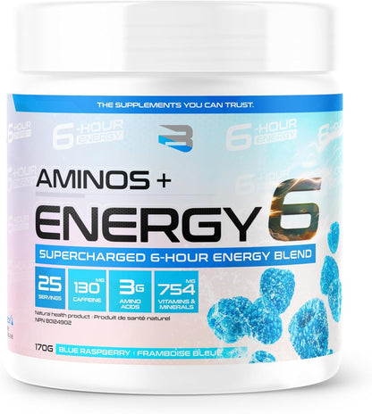 Believe Supplements - 氨基酸+能量 6-6 小时能量补充剂，含维生素、矿物质和兴奋剂 - 提升注意力和能量 - 零糖（蓝莓）