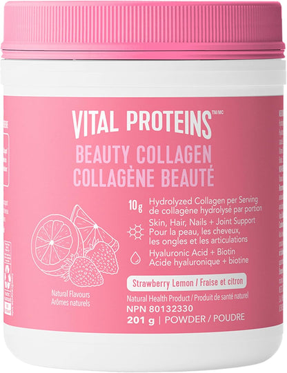 VITAL PROTEINS 美容胶原蛋白肽草莓柠檬粉，含有透明质酸、生物素和维生素 C，可滋养头发、皮肤和指甲，帮助形成胶原蛋白，减轻骨关节炎引起的关节疼痛，201 克