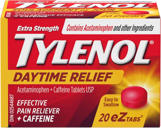 特强泰诺日间缓解片，500 毫克对乙酰氨基酚 + 65 毫克咖啡因，缓解早晨头痛和疼痛，20 片