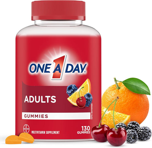 One A Day 成人複合維生素軟糖 - 男女每日補充軟糖，含維生素 A、B6、B12、C、D、E、生物素和鋅，支持免疫力和骨骼健康，頭髮和指甲，130 粒軟糖