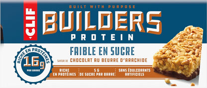 CLIF BUILDERS 低糖蛋白棒，12 包，每包 56 克，16 克蛋白质，5 克糖，不含人工甜味剂，花生酱巧克力味，高蛋白零食，加拿大制造