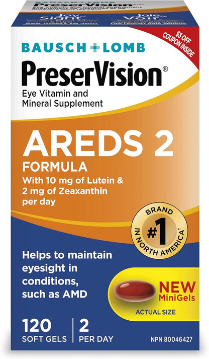 PreserVision AREDS 2 Eye Vitamin & Mineral Supplement, Contains Lutein, Vitamin C, Zeaxanthin, Zinc, Vitamin E, Eye Health Supplements for Adults, 120 Softgels