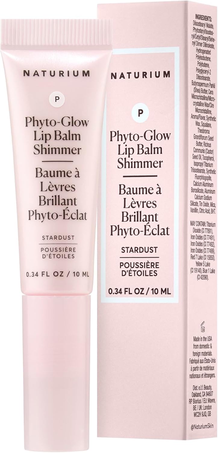 Naturium Phyto-Glow 唇膏閃光，滋養和滋潤雙唇，含乳木果油、古布阿蘇脂、植物角鯊烷和 Geodiamond 珍珠，10 毫升/0.34 液盎司，色號：星塵