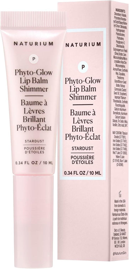 Naturium Phyto-Glow 唇膏閃光，滋養和滋潤雙唇，含乳木果油、古布阿蘇脂、植物角鯊烷和 Geodiamond 珍珠，10 毫升/0.34 液盎司，色號：星塵