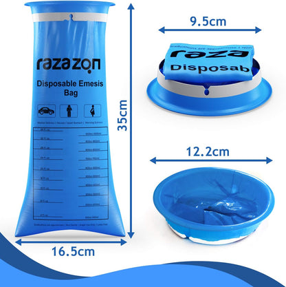 RAZAZON Vomit Bags Disposable Medical Grade for Adults - 50 Pack - Leak Resistant, Portable, Emesis Bags Disposable Car Sick Bag, Puke, Throw Up, Barf Bags for Travel Motion Sickness, Kids, Taxi