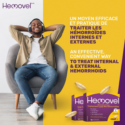 Hemovel 痔疮口服治疗 - 经临床验证，有效且方便地治疗内痔和外痔，缓解疼痛、肿胀和出血 - 18 片