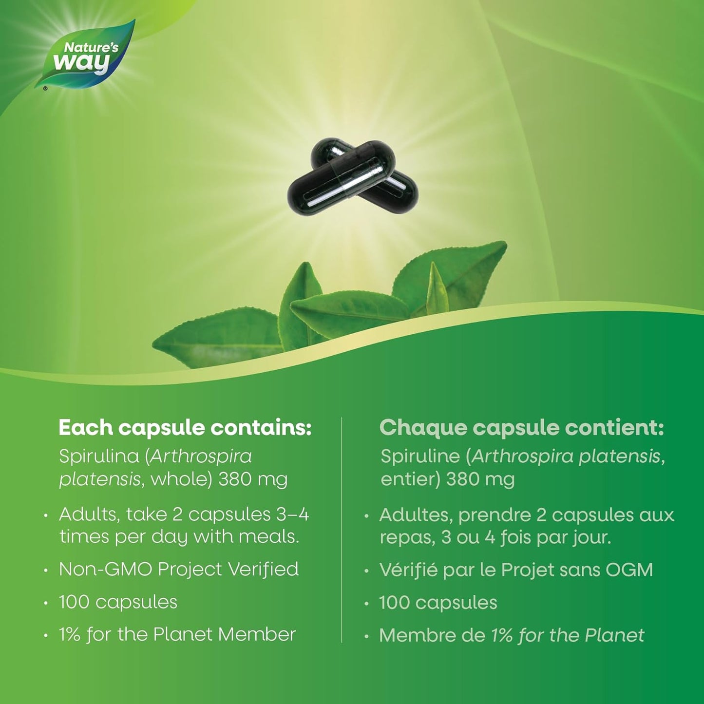 Nature's Way Spirulina, Micro-algae, Reduces Allergy Symptoms, 100 Vegetarian Capsules