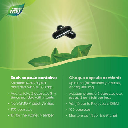 Nature's Way Spirulina, Micro-algae, Reduces Allergy Symptoms, 100 Vegetarian Capsules