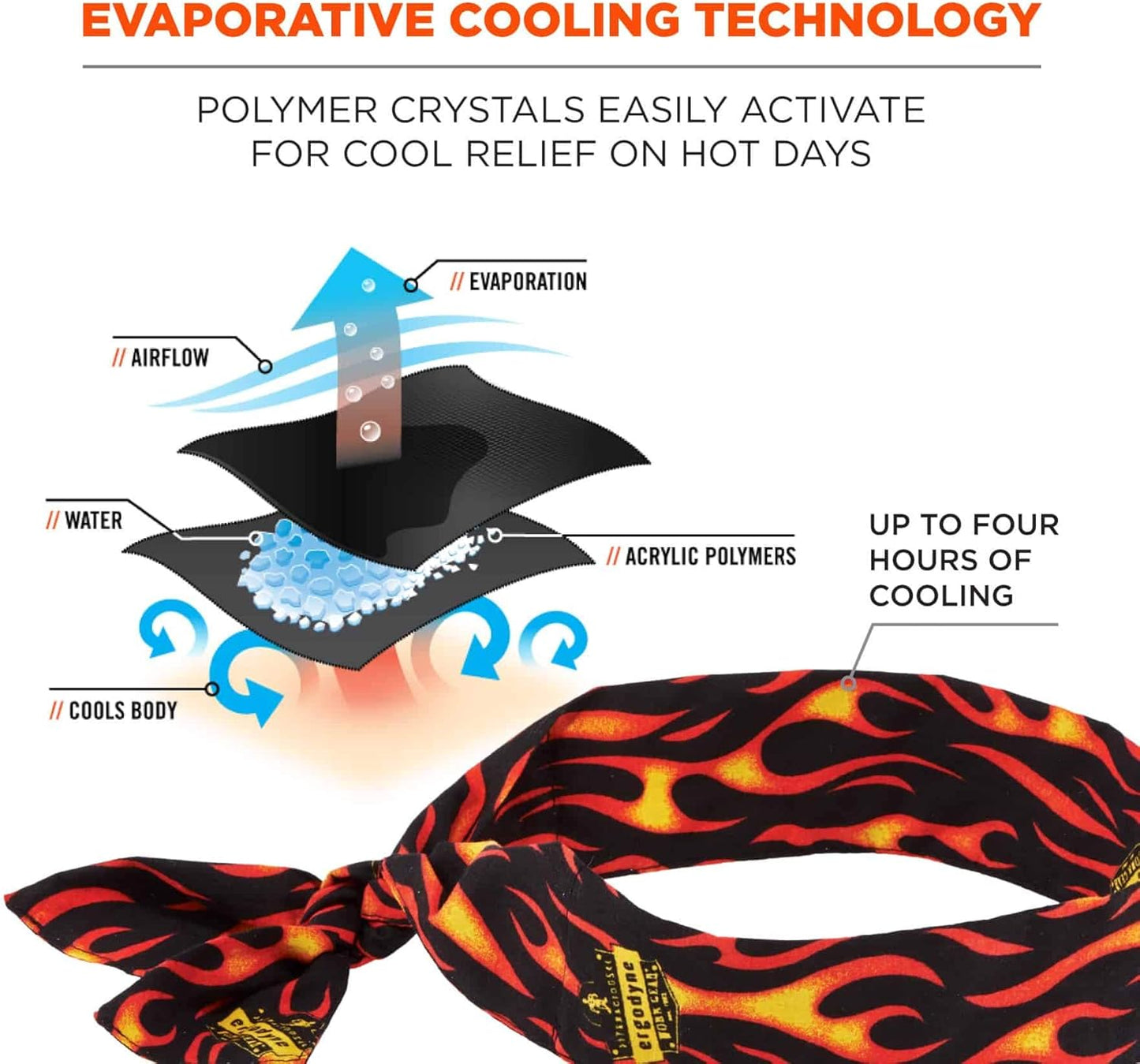 Ergodyne Chill-Its 6700 男女通用蒸发冷却头巾，火焰图案，均码