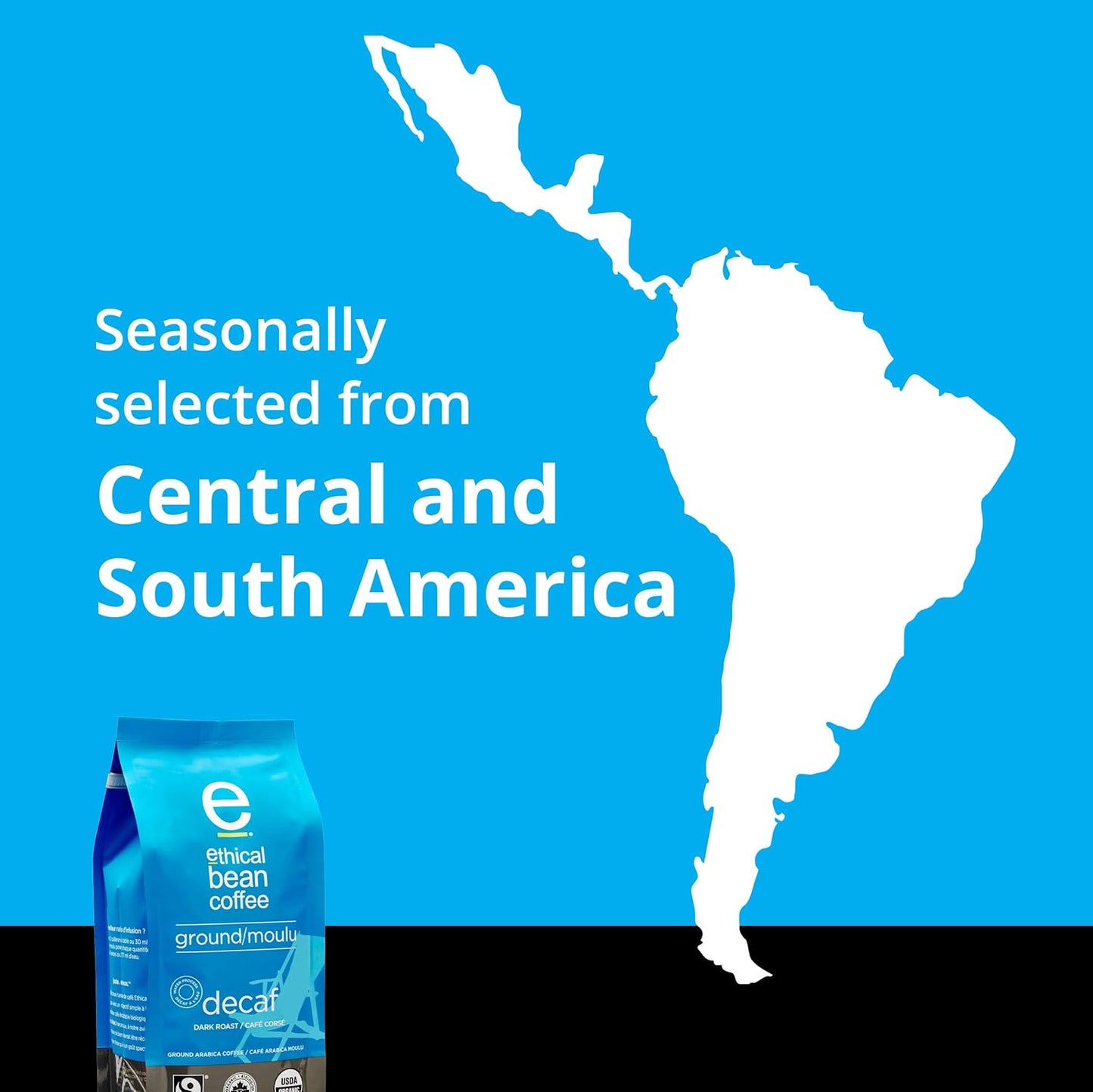 Ethical Bean Coffee 公平贸易有机咖啡，脱咖啡因深度烘焙，研磨咖啡 - 227克/袋