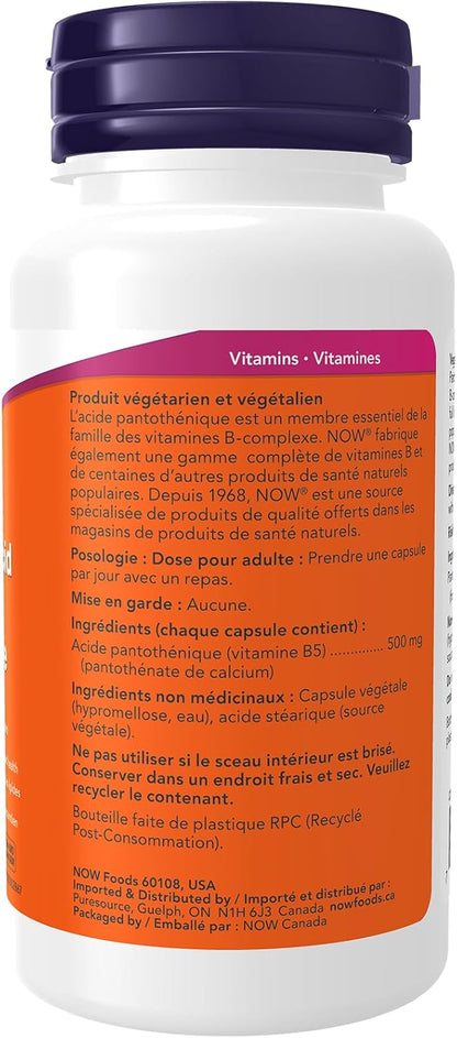 NOW Supplements, 泛酸（维生素 B-5）500 毫克，B 族维生素，100 粒胶囊