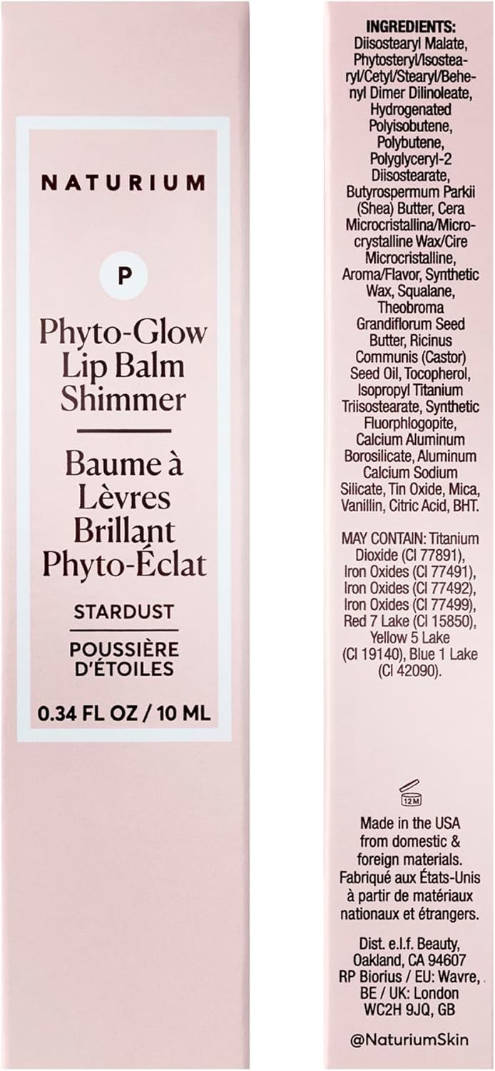 Naturium Phyto-Glow 唇膏閃光，滋養和滋潤雙唇，含乳木果油、古布阿蘇脂、植物角鯊烷和 Geodiamond 珍珠，10 毫升/0.34 液盎司，色號：星塵