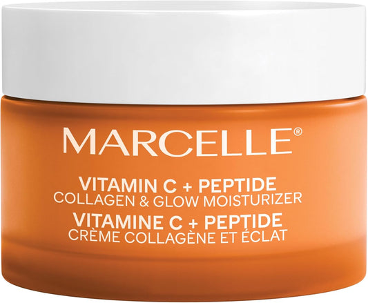 Marcelle Vitamin C + Peptide Collagen & Glow Moisturizer, Day & Night Cream, Brightening & Smoothing, Vegan, Cruelty-Free, Hypoallergenic, Non-Comedogenic, Paraben-Free, Fragrance-Free, 50 mL
