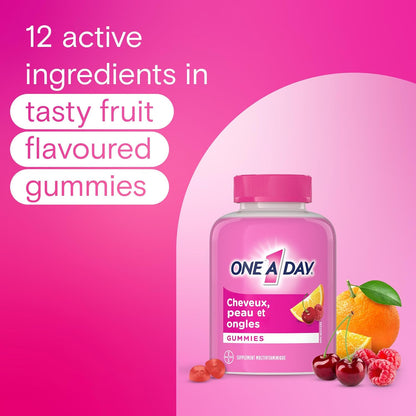 One A Day Multi+ 頭髮、皮膚和指甲複合維生素軟糖 - 每日補充維生素，支持健康的頭髮、皮膚和指甲，含生物素、維生素 A、C、E 和鋅，男女適用，120 粒軟糖