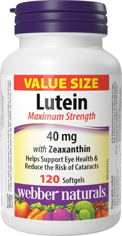 Webber Naturals 葉黃素 40 毫克，含玉米黃質，強效，120 粒軟膠囊，支持眼部健康，維生素 E 400 IU，120 粒軟膠囊，天然維生素 E 來源，抗氧化支持