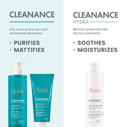 Eau Thermal Avène Cleanance 臉部和身體清潔凝膠，適合痤瘡皮膚的天然清潔劑，可生物降解，瓶裝，400 毫升