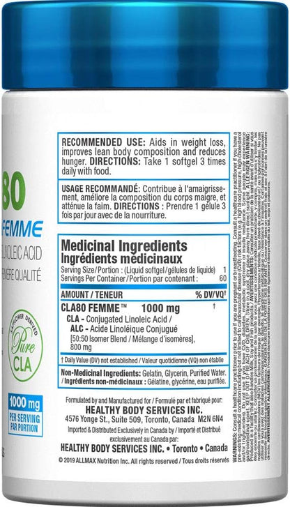 FEMME FIT - CLA80 Femme - Premium Grade Conjugated Linoleic Acid - 60 Count