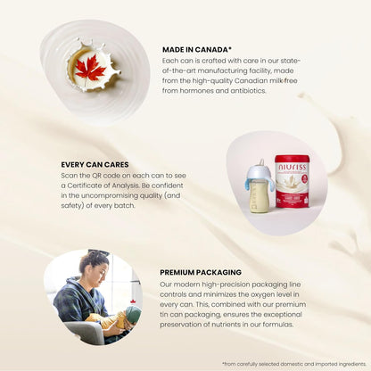 NIURISS Toddler Formula - With 27 micronutrients, OPO Lipids and GOS fiber. Toddler formula made in Canada from Canadian milk - Certified Kosher and Halal - 12-36 mo. 900g