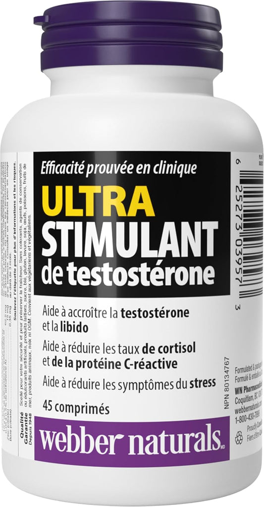 Webber Naturals 超级睾酮促进剂，45 片，含 Testofen 胡芦巴、玛卡、南非醉茄、锌和硼，男性健康支持，纯素