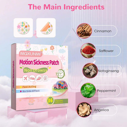 MQXUNMI 36片装晕车贴，不瞌睡晕船贴，缓解晕车晕船引起的头晕，适用于游轮，旅行必备品，定制花朵图案