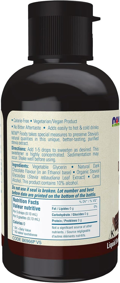 NOW Foods BetterStevia 黑巧克力零卡路里液體甜味劑，生酮友好，適合糖尿病患者，不含赤藻醣醇，60 毫升