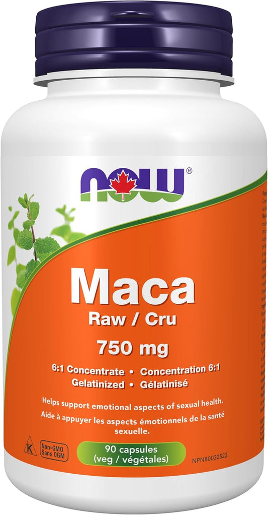 NOW Supplements, Maca (Lepidium meyenii) 750 mg Raw, Reproductive Health*, 90 Veg Capsules