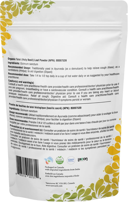 Sewanti Organic Tulsi Powder, NPN 80097539, 200g