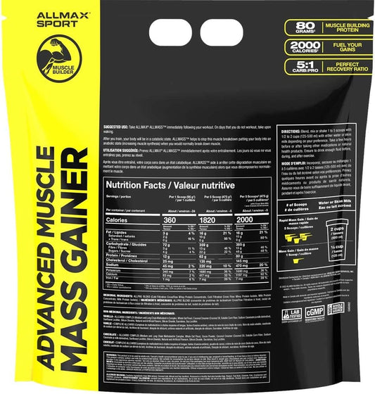 ALLMAX Nutrition Allmax - all Mass Advanced Muscle Gainer - 香草味 - 5 磅 - 2000 卡路里 - 零反式脂肪 5 磅香草味