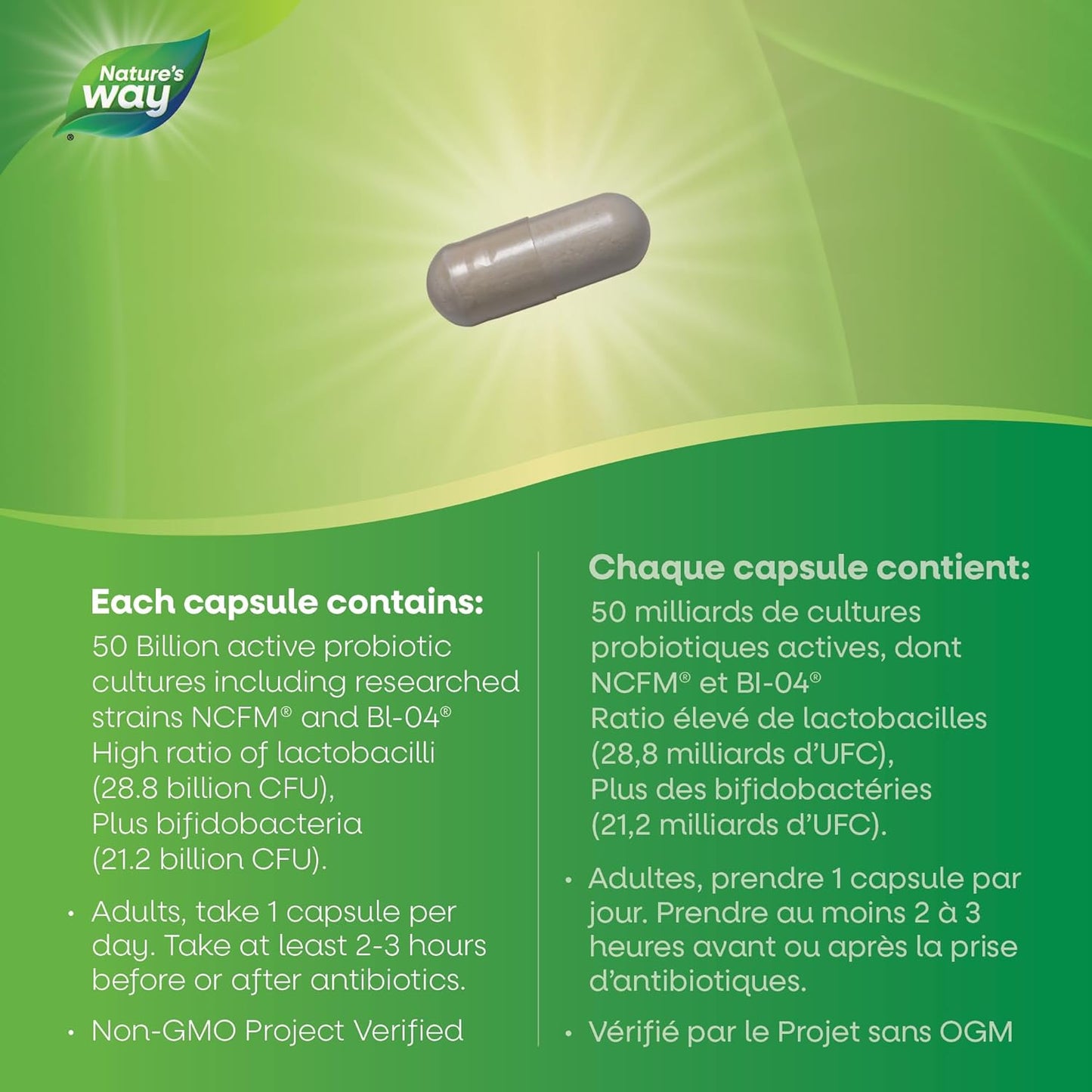 Nature's Way Optima 每日一次女性穩定益生菌膠囊，含 7 種益生菌菌株，500 億菌落形成單位，有效期保證，不含麩質和乳製品，30 粒膠囊