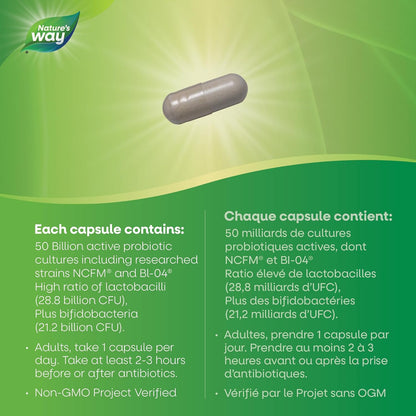 Nature's Way Optima 每日一次女性穩定益生菌膠囊，含 7 種益生菌菌株，500 億菌落形成單位，有效期保證，不含麩質和乳製品，30 粒膠囊