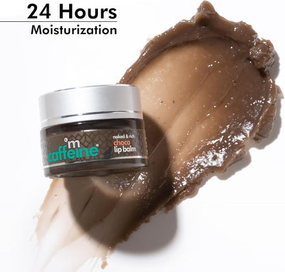 mCaffeine 深層保濕巧克力潤唇膏，用於修復乾燥和皸裂的嘴唇 - 24 小時保濕 | 男女適用唇部護理，含可可脂和榛子油 | 天然和純素（12 克）