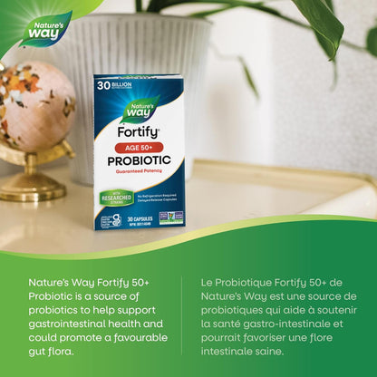 Nature's Way Fortify 50+ Probiotic, 30 Billion Active Probiotic Cultures, Supports Gastrointestinal Health, Gluten-Free Certified, Shelf Stable, 30 Capsules