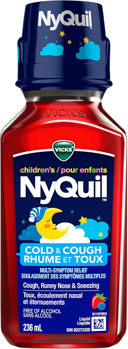 Vicks 儿童 NyQuil 感冒咳嗽糖浆，缓解咳嗽、流鼻涕、打喷嚏等多种症状，浆果味，6 岁以上适用，236 毫升