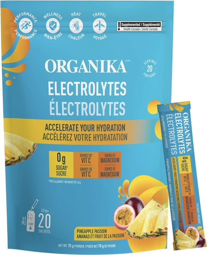 Organika Electrolytes Defence with Elderberry and Echinacea- Citrus Berry & Electrolytes Powder- Pineapple Passionfruit Sachets- On the Go Hydration and Electrolyte Replenishment 3.5g x 20ct