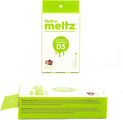 Nutrameltz 鈣 + 維生素 D3 – 促進肌肉功能、強化骨骼和牙齒、增強免疫力、預防鈣 d3 維生素缺乏症速溶片，混合漿果味（60 片）