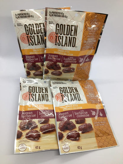 Golden Island Natural Style Pork Snack Bites, Korean Barbecue Recipe, 4 Pack (42g each)