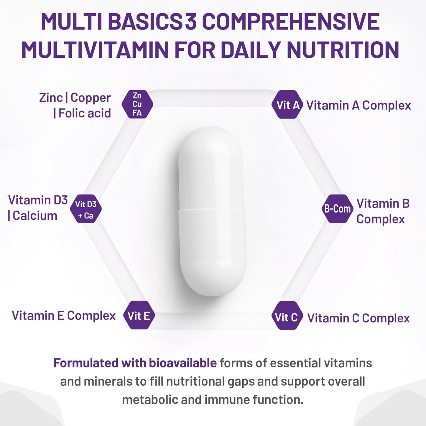 AOR 复合基础 3 309 毫克，180 粒胶囊，60 天用量 - 男女适用的综合复合维生素，无麸质，易于吞咽，无余味，成人每日必需维生素和矿物质补充剂
