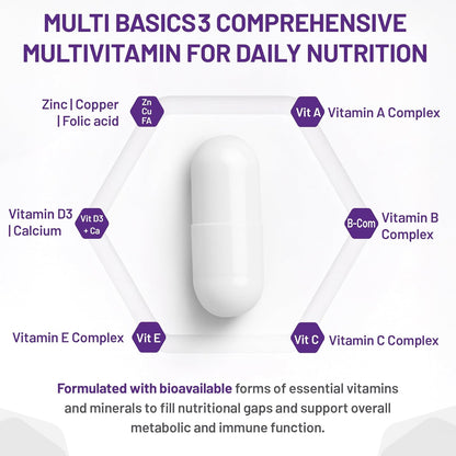 AOR 复合基础 3 309 毫克，180 粒胶囊，60 天用量 - 男女适用的综合复合维生素，无麸质，易于吞咽，无余味，成人每日必需维生素和矿物质补充剂