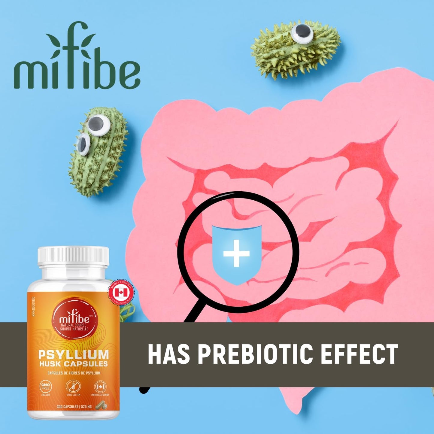 mifibe Psyllium Husk Fibre Capsules | 300 Pills | 2625mg Per Serving | Natural Laxative for Constipation Relief | Soluble Fibre