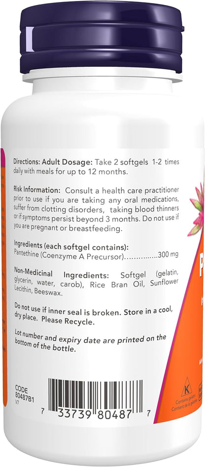 NOW Supplements, 泛硫乙胺（辅酶 A 前体）300 毫克，心血管健康*，60 粒软胶囊