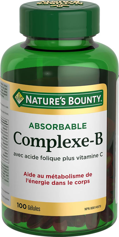 Nature's Bounty 镁 500 毫克加电解质，150 片装（包装可能有所不同）和 B 族复合物，含叶酸和维生素 C，有助于代谢碳水化合物，100 粒软胶囊