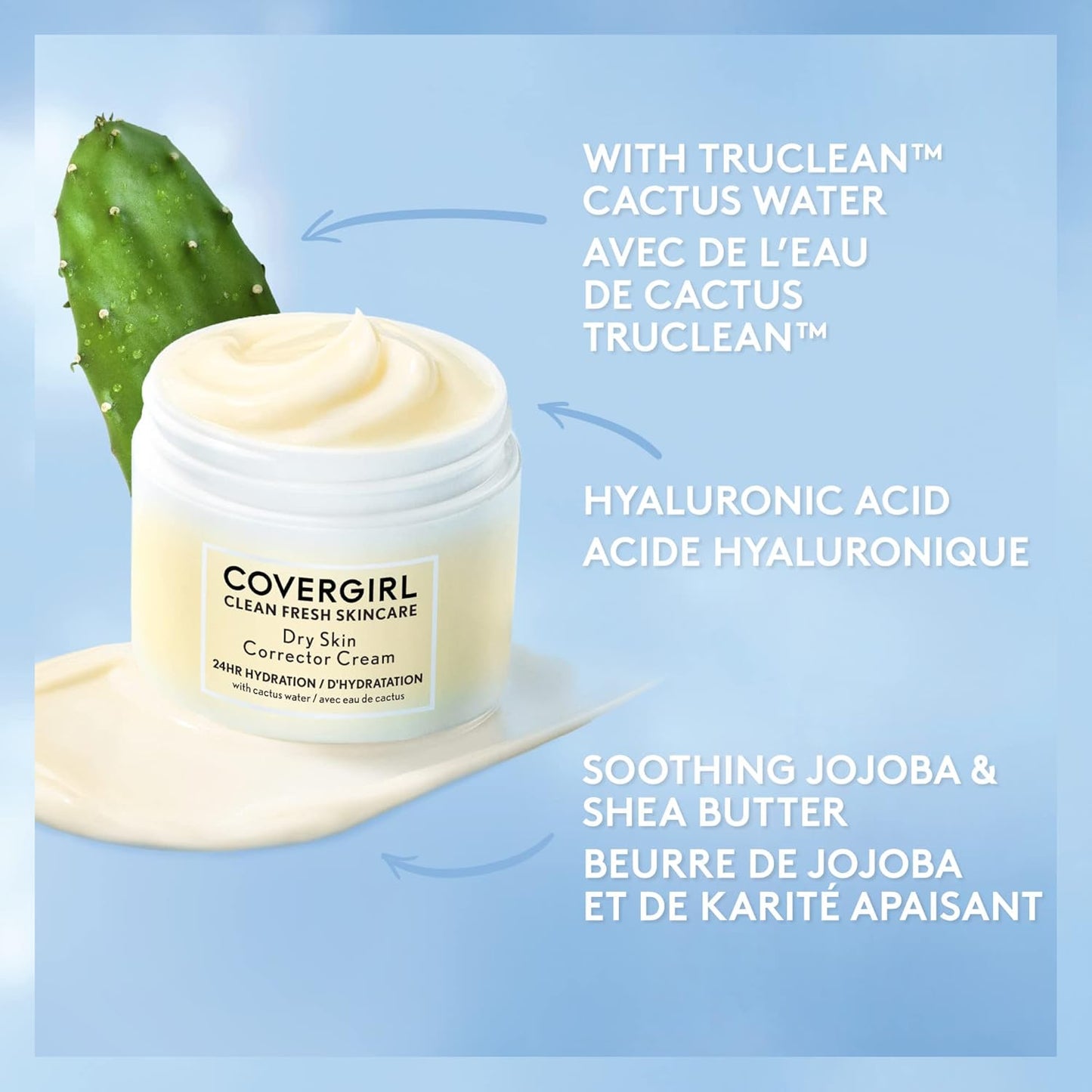 CoverGirl - Clean Fresh Skincare Dry Skin Corrector Cream, Formulated with Cactus Water, Hyaluronic Acid, Jojoba & Shea Butter for 24HR Deep Hydration, Non-greasy, 100% Vegan & Cruelty-Free