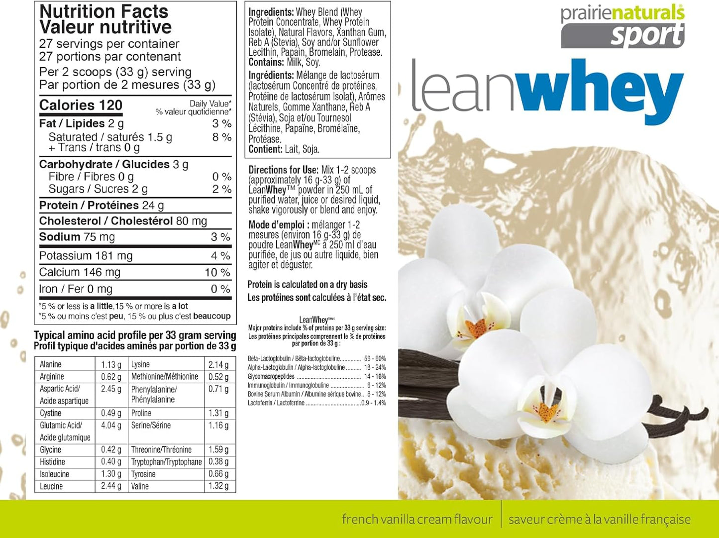 Prairie Naturals Lean Whey Protein Vanilla Cream Powder, 454 Gram