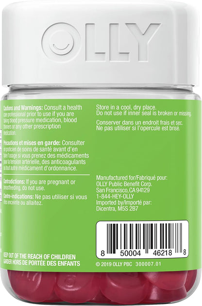 OLLY 每日能量軟糖補充劑 100% 無咖啡因能量維生素 熱帶激情混合維生素 B12、輔酶 Q10 和枸杞 30 天供應量 60 粒軟糖