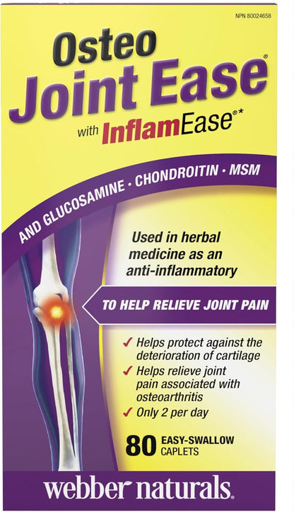 Webber Naturals Osteo Joint Ease with InflamEase, Glucosamine, Chondroitin, and MSM, 80 Caplets, Helps Ease Joint Pain Associated with Osteoarthritis