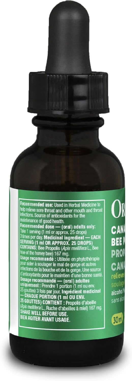 Organika 蜂胶液 - 天然免疫支持、缓解咽喉痛、抗氧化、无酒精 - 30 毫升